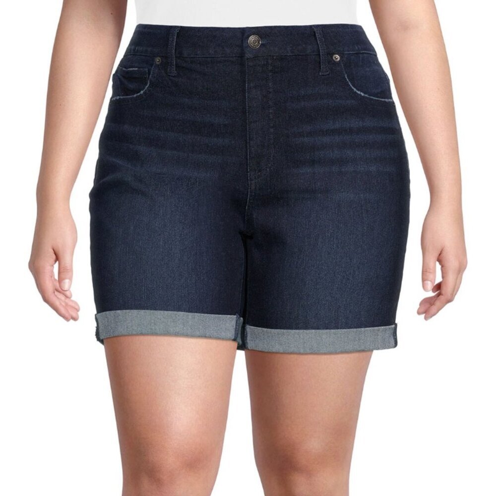 Terra & Sky Women's Plus High Rise Dark Wash Curvy Denim Shorts. 20W NWT
